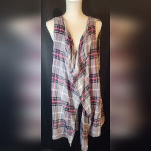 Cato 18/20 Gray and Pink Plaid Sleeveless Cardigan